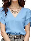 Blusa Feminina ZANZEA 2025 – Manga Curta com Babados, Decote V, Regular Fit