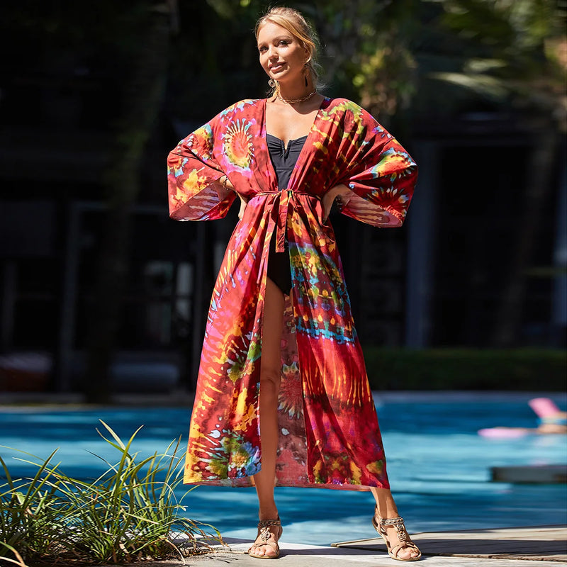 Saída de Praia Feminina de Algodão – Cardigan com Cinto, Proteção Solar