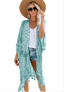 Saída de Praia Feminina 2025 – Kimono Longo Boho com Franjas, Estampado, Sexy e Plus Size | Túnica Elegante para Biquíni e Moda Praia"