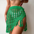 Saída de Praia Feminina  Curta Tricô, Vazado, Franjas, Fenda Lateral