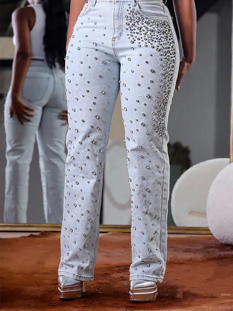 Calça Feminina Jeans Baggy – Wide Leg, Cintura Alta, Moda Y2K