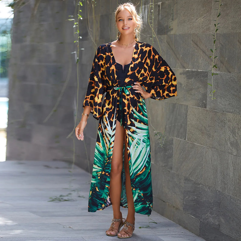 Saída de Praia Feminina de Algodão – Cardigan com Cinto, Proteção Solar