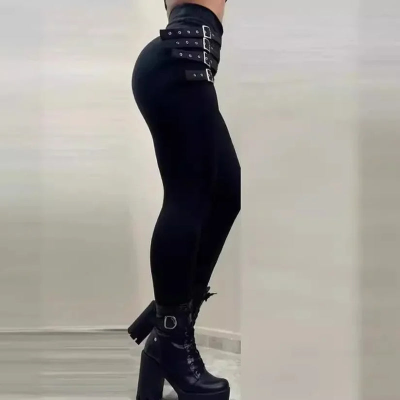 Calça Feminina Cintura Alta Slim Fit com Fivela – Casual Sexy, Confortável Estilo Lápis