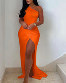 Vestido Longo FiLiFiTi Feminino – Decote Assimétrico e Ombro Inclinado