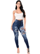 Calça Jeans Feminina Rasgada ANGELTEAR207 – Cintura Alta, Skinny,