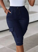 Calça Feminina Casual – Skinny, Cintura Alta com Cordão, Bolsos e Punhos Ajustáveis