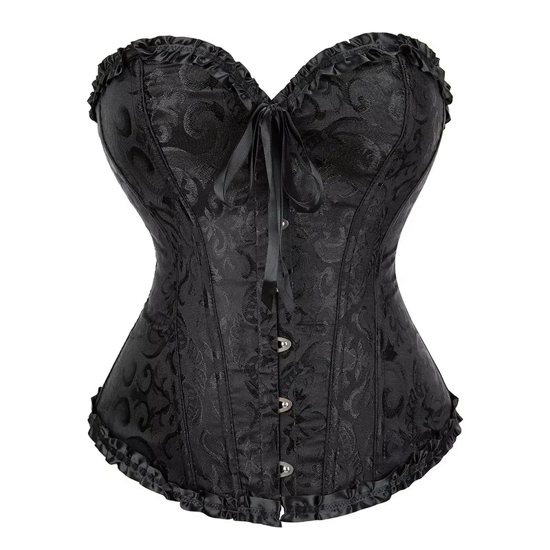 Corset Feminino Estilo Europeu Jacquard com Renda – Ajustável