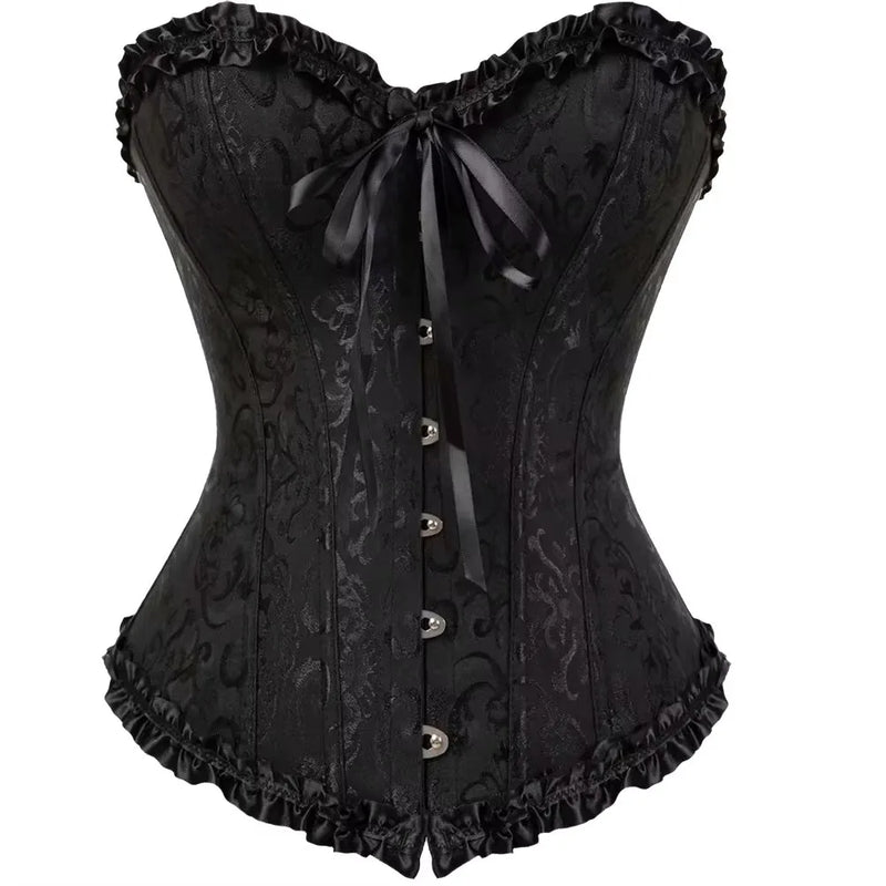Corset Feminino Estilo Europeu Jacquard com Renda – Ajustável
