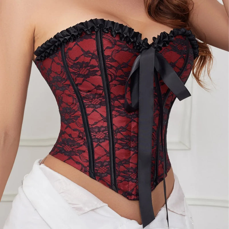 Corset Feminino Estilo Palaciano – Corpete Tomara que Caia em Renda com Barbatanas