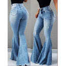 calça Jeans Feminina Slim Fit Boca de Sino – Cintura Alta, Jeans Elástico