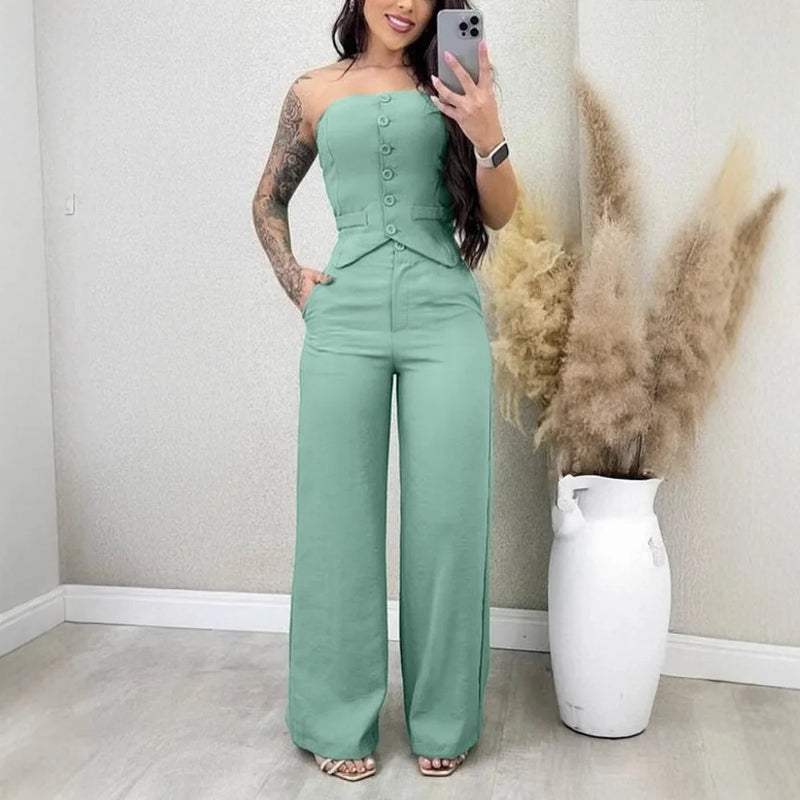 conjunto clopped Tomara que Caia Calça Cintura Alta, Estilo Elegante para Verão"