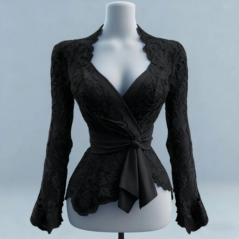 Blusa Feminina Longa Flare – Decote em V com Amarração e Caimento Slim